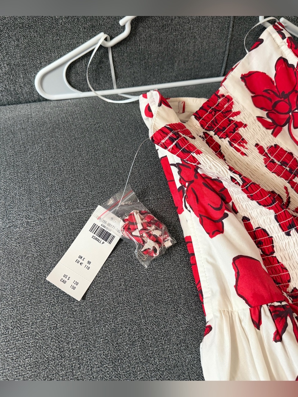 Strapless Drop-Waist Maxi Dress - red floral, XS Petite - Picture 4 of 4